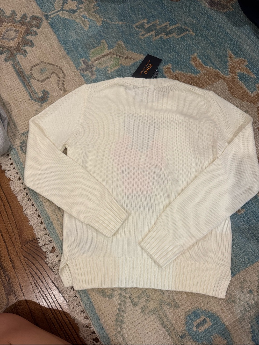 Ralph Lauren Cream Crewneck Sweater with Pink Polo Bear - Picture 3 of 3